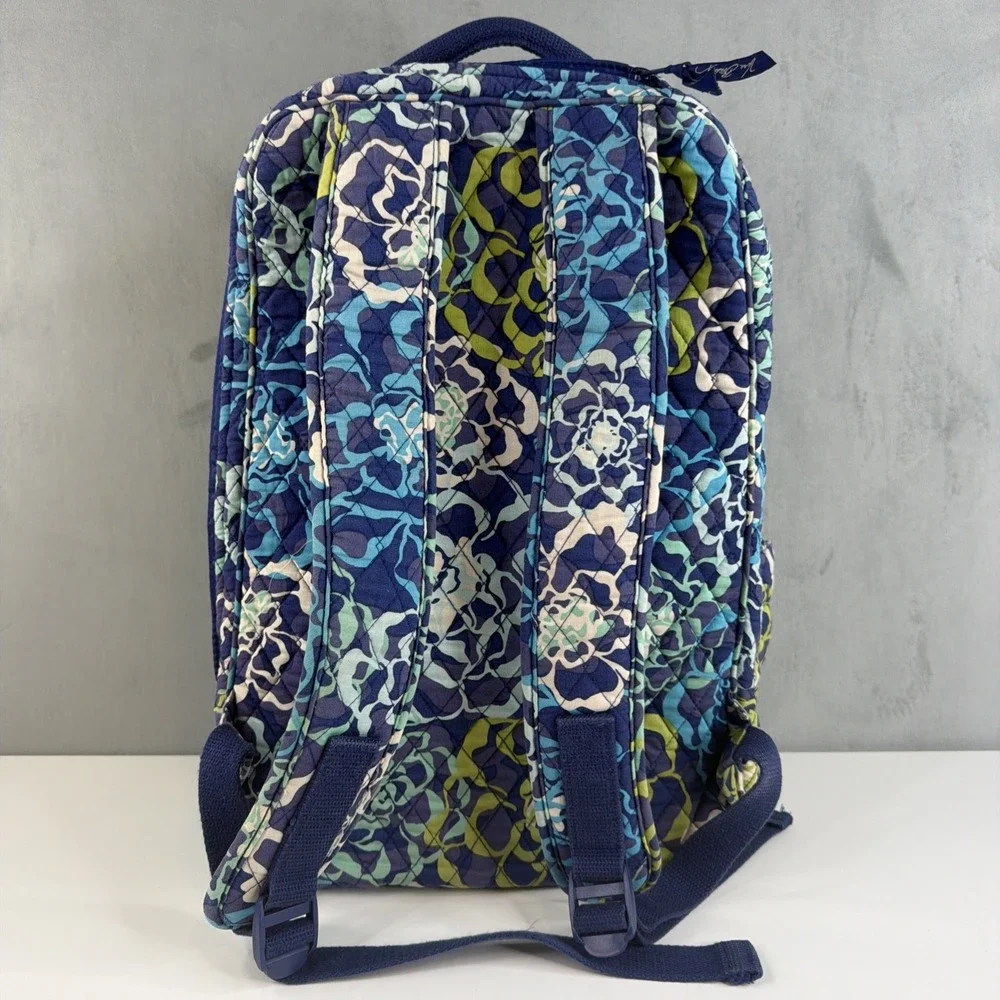 Vera Bradley Backpack Blue Green Floral Quilted Campus School Travel Bag